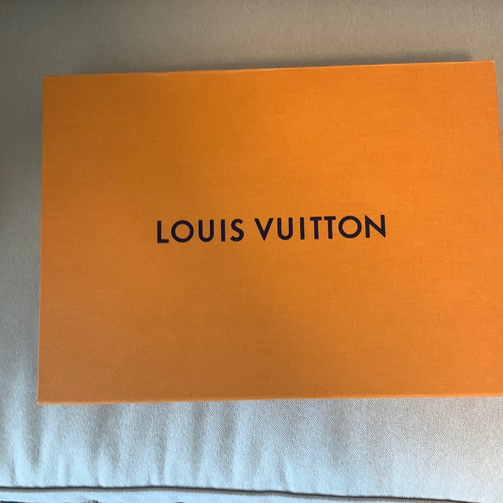 LV gift box with ribbon, tissue paper, and gift tag